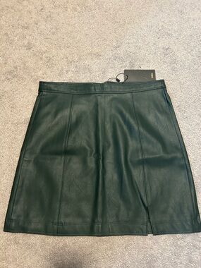 Shinestar Dark Green Faux Leather A-Line Mini Skirt